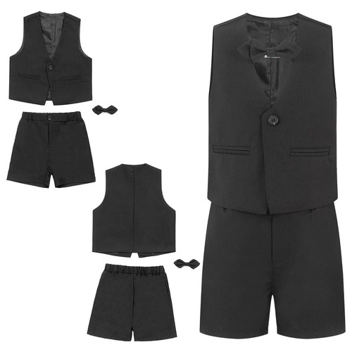 Kids Boys Suit Button Down Formal Vest Shorts Party Gentleman Formal Waistcoat - Picture 20 of 72