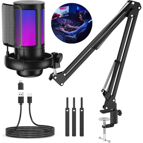 Zestaw mikrofonów USB RGB Kondensator Gaming PC Mikrofony Zestaw do MAC PS4 PS5 - Zdjęcie 3 z 15