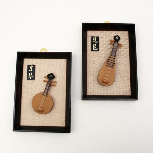 Vintage Paar 2 Holz Wandplatten gerahmt Gitarre Laute Mandoline Ruan p'i-p'a Qin-Pipa - Bild 10 von 10