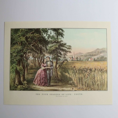 Currier & Ives Vtg Paper Print Four Seasons Of Life Youth Country Walk Lith Art