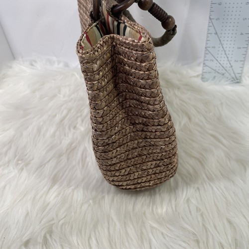 Croft & Barrow Brown Woven Straw Handbag Purse, Boho Style Macrame Handles - Picture 6 of 16