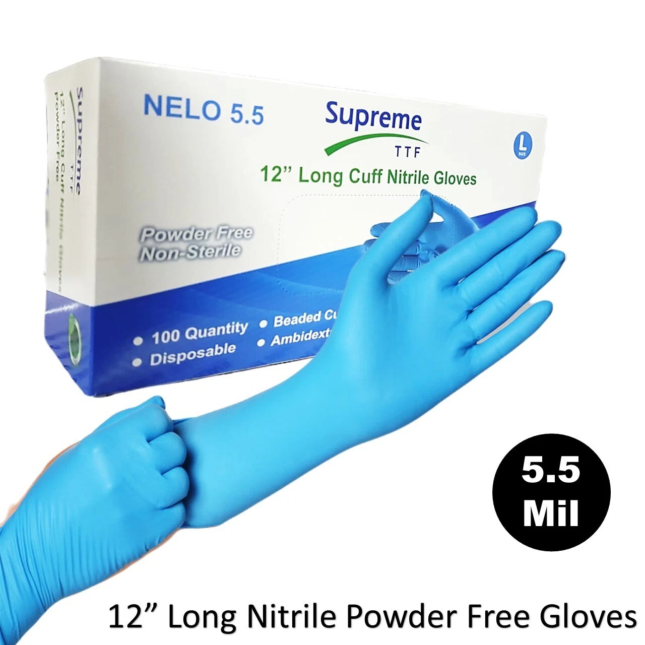 100 x gants longs brassards bleu nitrile sans poudre mécanicien industriel automobile