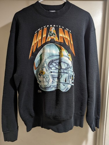 VIntage Miami Hurricanes Sweatshirt Mens Large U Helmet Football 90s Salem - Picture 2 of 6