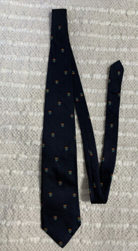 Harrod's Knightsbridge Navy All Silk Tie Made In England w/ Embroidered Print - Picture 2 of 3