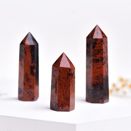 4~8cm Natural Mahogany Red Obsidian Obelisk Tower Crystal Quartz Point Wand - Picture 15 of 22