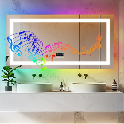 Long 47" RGB LED Bluetooth Bathroom Mirror w/ 2-Loudspeaker Touch Sensing Button - Picture 2 of 16