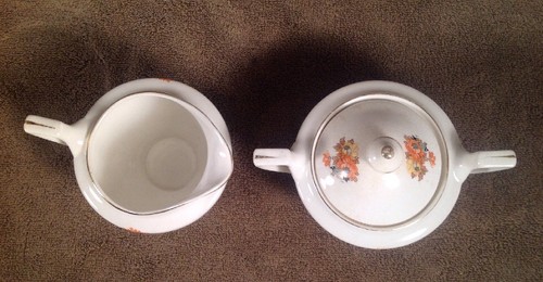 Vintage Cleveland China Cream & Sugar With Floral Pattern & Gold Trim, Excellent - Picture 2 of 10