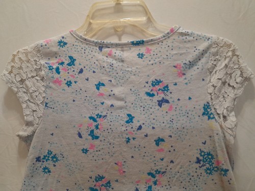 Sonoma Girl Size 14 T-shirt Gray Floral + Butterflies W/ Lace Short Sleeves - Bild 7 von 11