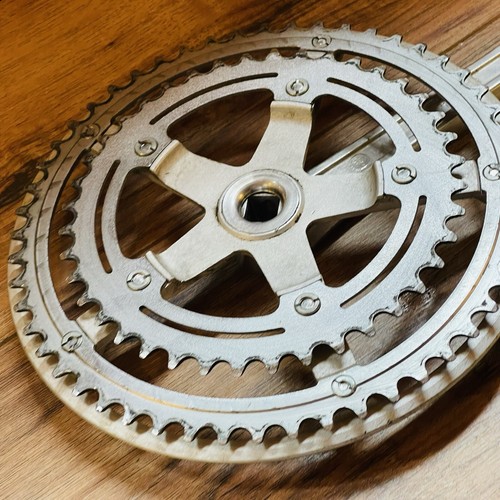 Vintage 1980 Motobecane Crankset 170 52 40 Silver Chainguard Square Taper 9/16 - Picture 12 of 17