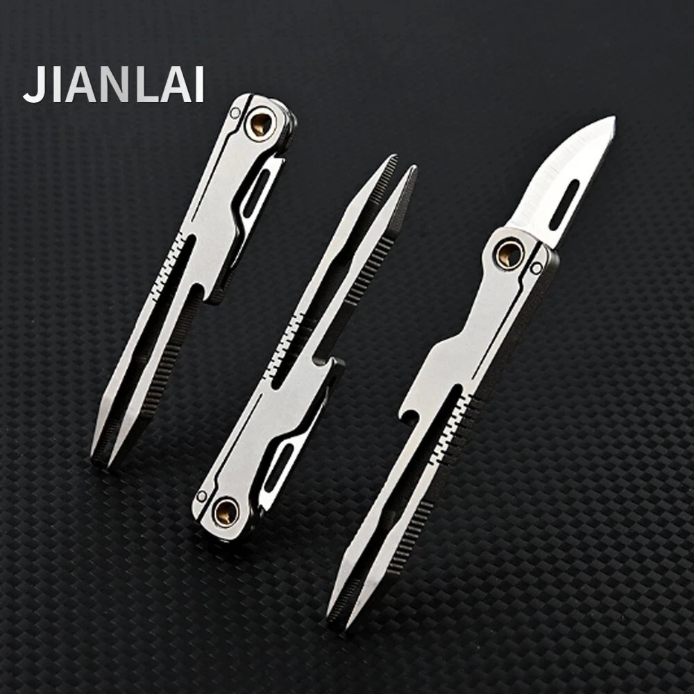 Multi-tool Folding Knife Tweezer Plier Hunting Survival Camp D2 Steel Keychain S