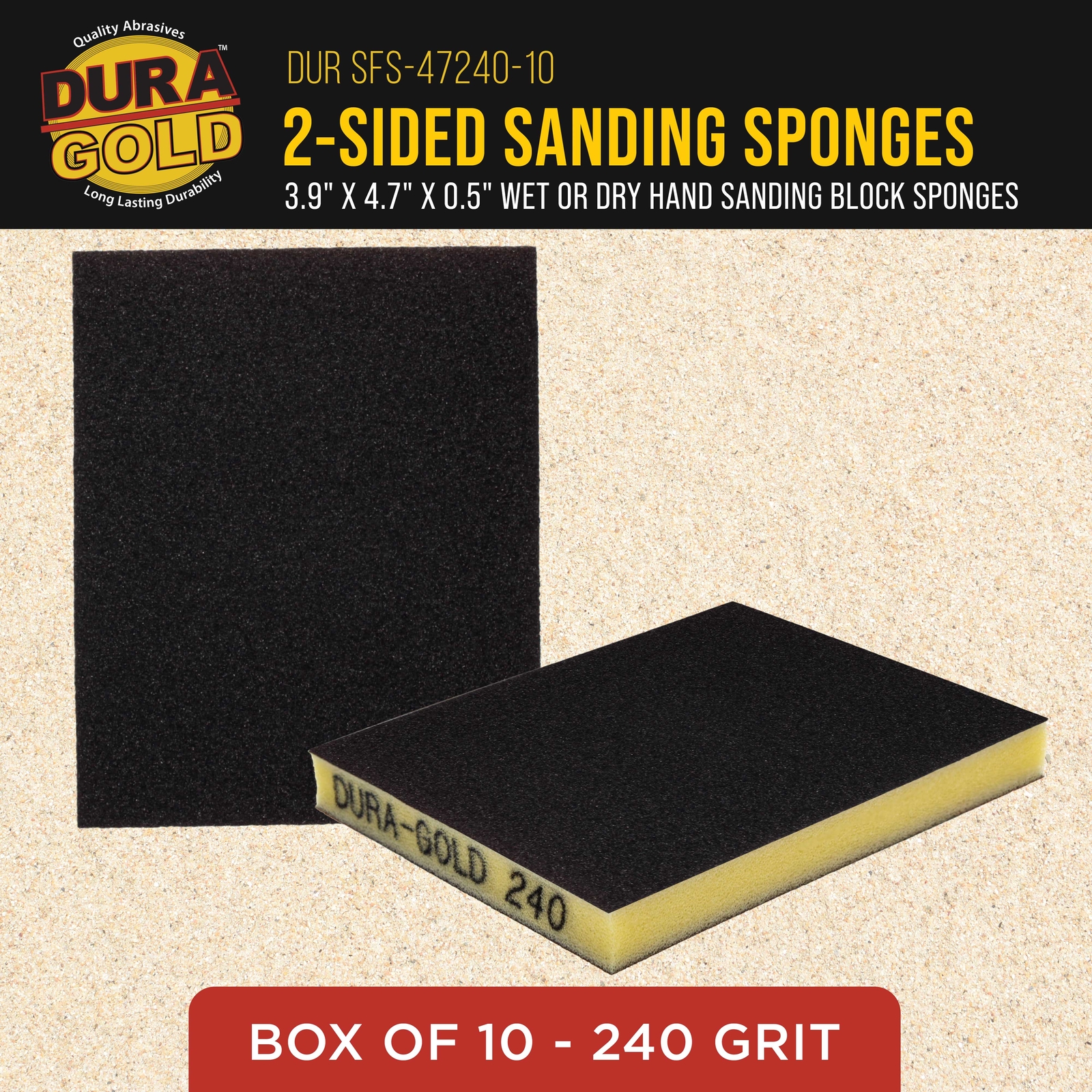 240 Grit Double-Sided Sanding Sponges, Box of 10 - Performance Flex 4.7" x 3.9"