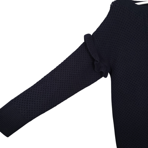 NUEVO CON ETIQUETAS J.CREW Mujeres Suéter Vestido XL Azul Marino Tejido con Cable Mezcla de Lana Manga con Volantes - Imagen 5 de 12