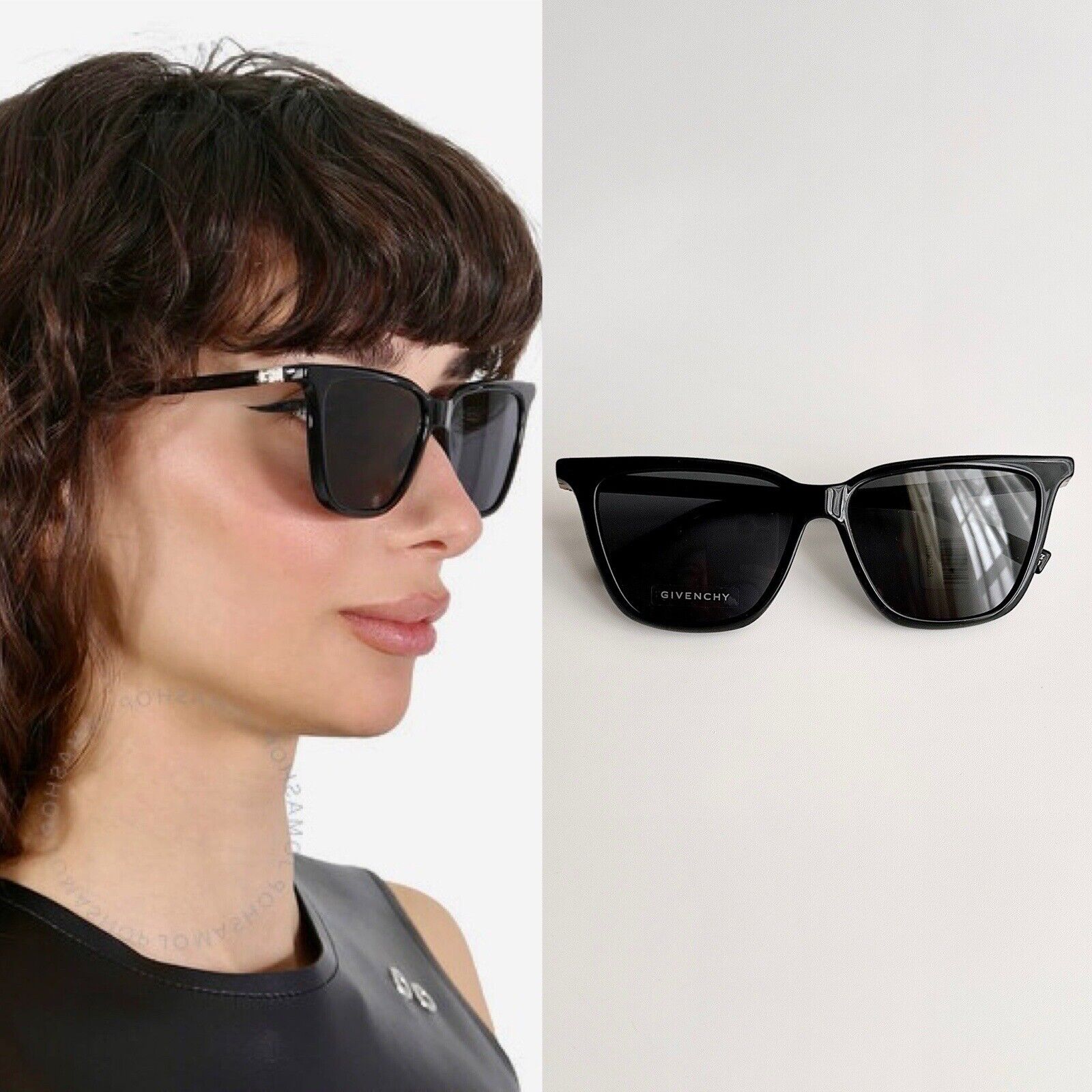 ✨GIVENCHY 55mm Rectangular Cat Sunglasses GV 7160 Black $295