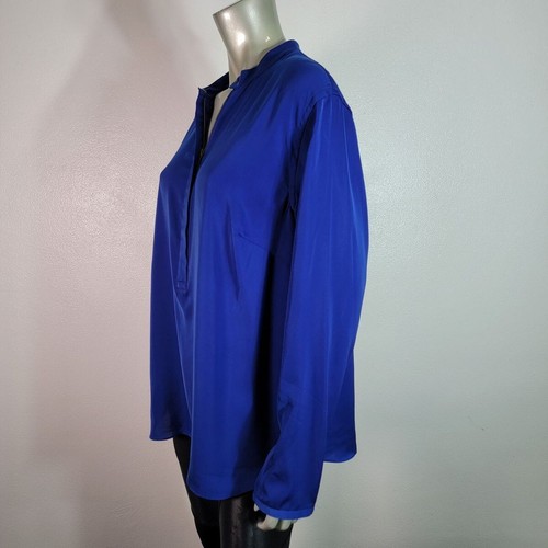 Lauren Ralph Lauren Top Plus Size 1X Zip Up Silky Long Sleeve Lightweight Blue - Picture 3 of 5