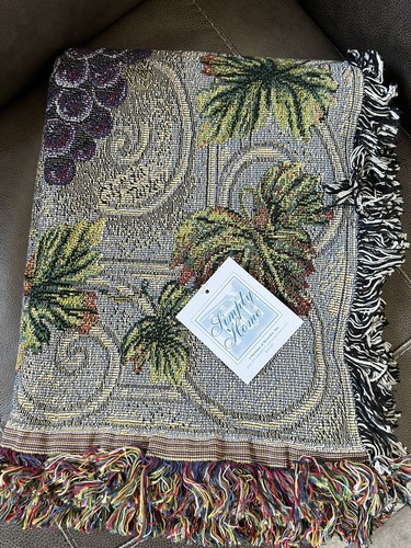 Simply Home Tapestry Woven Throw Blanket Grapes & Leaves Winery VTG 50X70 NEW GS - Picture 3 of 13