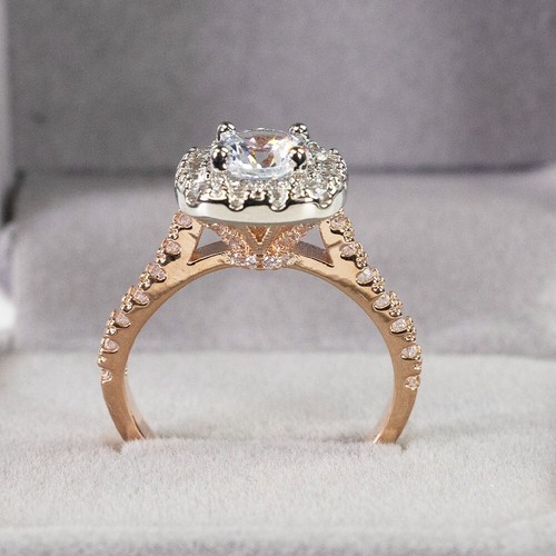 Anillo de compromiso cojín delicado anillo de compromiso corte cojín enchapado en oro rosa - Imagen 5 de 6