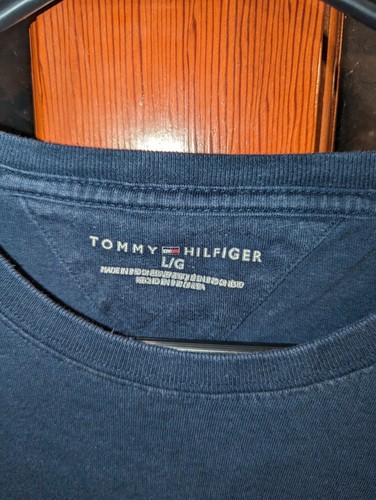 Vtg Y2K Tommy Hilfiger Big Flag Logo Banner Embroidered T-shirt Blue L 90s Navy - Picture 3 of 4