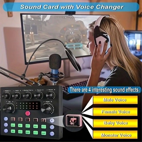 1set V8S Sound Card W/Voice Changer External Audio Devices Wide Compatibility - Photo 12/16