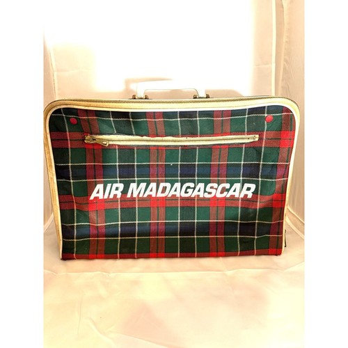 Air Madagascar, Small Travel Suitcase. Madras Plaid Zips around- circA 1960s - Picture 1 of 6