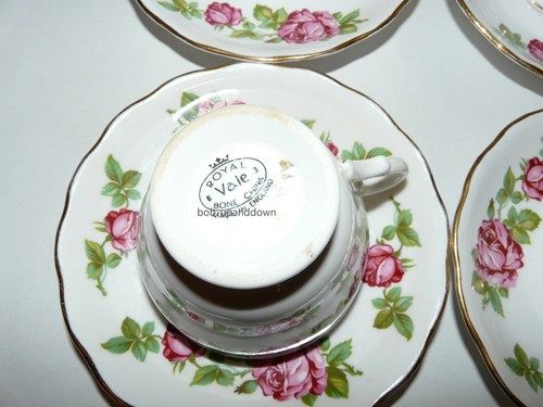 Four Vintage Royal Vale Pink Vine Roses Cups And Saucers - Picture 3 of 3