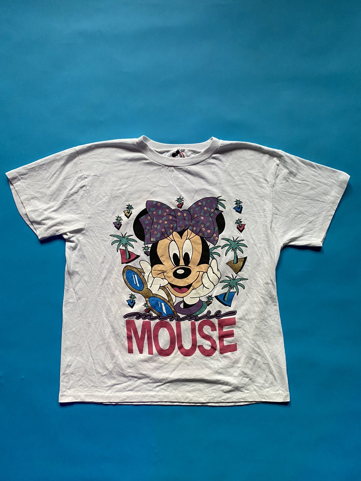 Vintage Mickey Minnie Mouse All Over Print Beach Disney T-Shirt Large Neon 90s