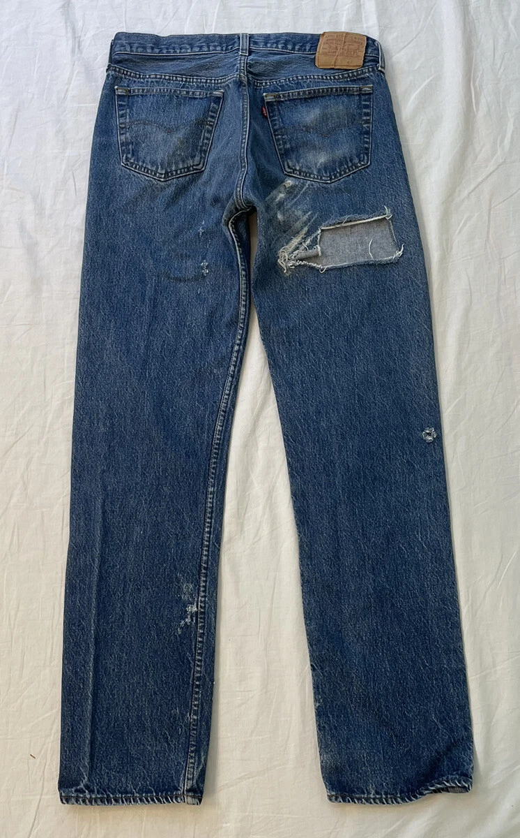 DISTRESSED Vintage 80s Levi's Original Jeans 501 1501-0117 Button 34x33 USA