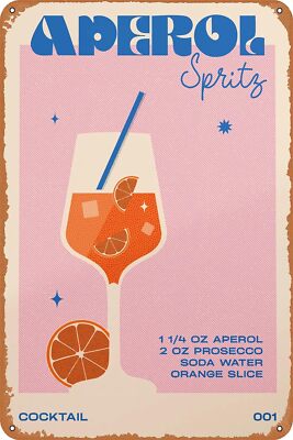 Vintage Poster Cocktail Aperol Spritz Tin Metal Signs Home Décor 8x12