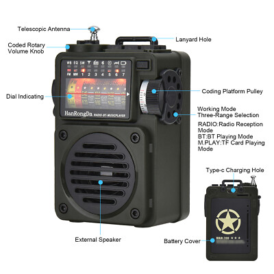 HRD-700 AM FM Radio Music Player Portable Receive Signal Rechargeable Speaker