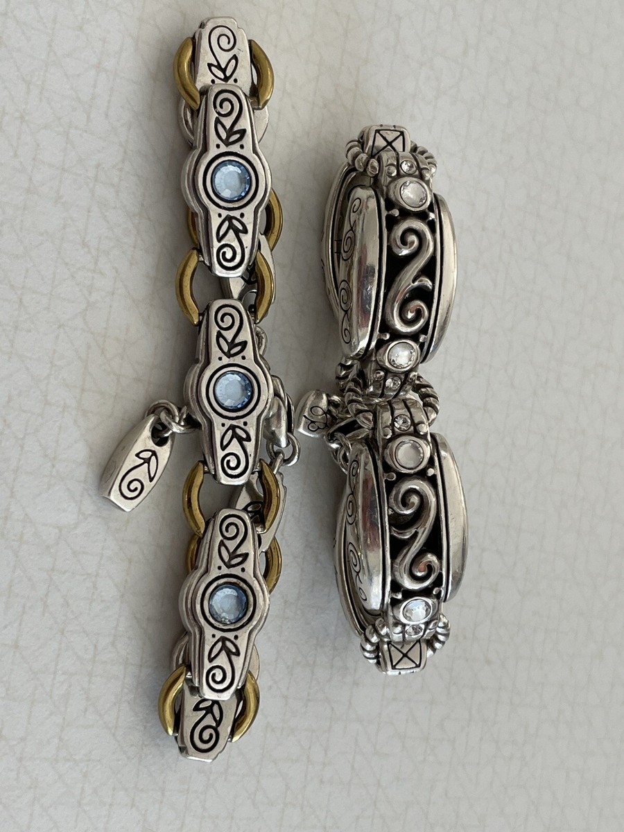 BRIGHTON Lot of 2 Silver Tone Bracelets Rhinestones Blue Stones Each 8.5