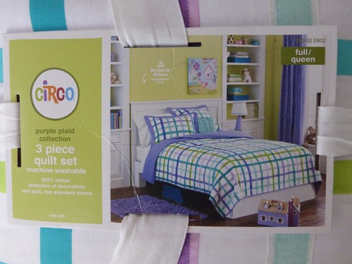 3 pc Circo Purple Plaid Collection Full Quilt & Shams Set NIP - Picture 4 of 9