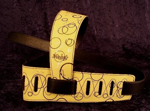 REBEL GUITAR STRAP BUBBLES - YELLOW WITH BLACK RINGS for GUITAR or BASS