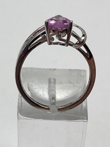 Ring 10 Karat Weißgold Herzform Rosa Topas und Diamant Größe 7 - Bild 7 von 14