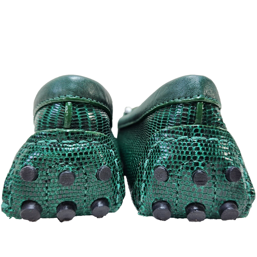 TORY BURCH Green Snakeskin Driving Mocs Loafers Sz 8.5 Leather Driver Flats - Picture 7 of 13
