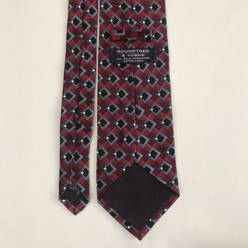 Roundtree & Yorke Mens Tie Hand Sewn Geometric 100% Silk Red/Blue 63" - Picture 7 of 7