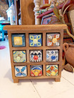 HANDMADE INDIAN CERAMIC NINE DRAWER SPICE CHEST IN  MANGO WOOD -ON OFFER!