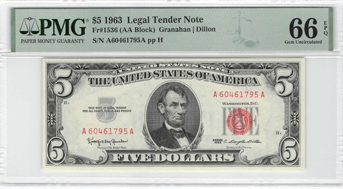 United States 5 Dollars 1963 Fr-1536 PMG 66 EPQ
