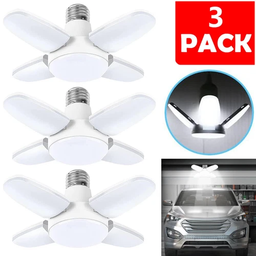 3 PCS LED Garage Light Bulb Deformable Ceiling Fixture Lights E27 Workshop Lamp