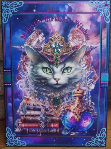 HANDMADE PERSONALISED FANTASY BIRTHDAY CARD MAJESTIC MAD HATTER MAGIC CAT 2024 - Picture 3 of 4