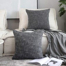Set of 2 Modern Linen Throw Pillow Covers 2 Tones Weave Couch Cushion Covers