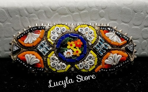 Antik Vintage Mini Micro Mosaik Brosche Anstecknadel Sterling Silber 925 Made in Italy - Bild 2 von 12