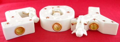 3 pc Set GOLD TRIM! 4.5"-6.5" CERAMIC CHRISTMAS ANGELS JOY CANDLE HOLDERS - Picture 15 of 22