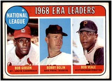 1969 Topps #8 National League 1968 ERA Leaders (Gibson /Bolin /Veale)