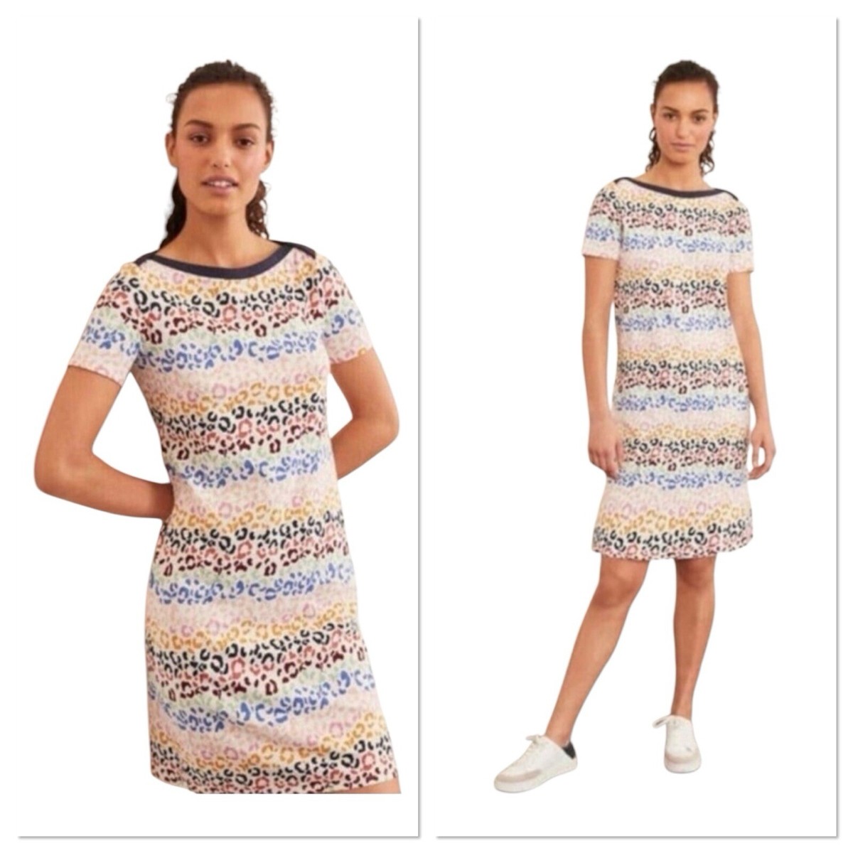 boden georgia jersey dress Boden Georgia T-Shirt Dress Jersey Leopard Rainbow Striped Multi Women Size  14R
