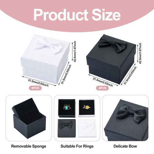 12Pcs Square Cardboard Paper Ring Gift Storage Boxes with Bowknot 5.2x5.2x4.3cm - Picture 2 of 8