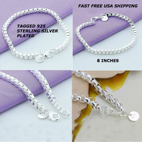 New Women Fashion Jewelry 925 Sterling Silver Plated Small Box Chain Bracelet