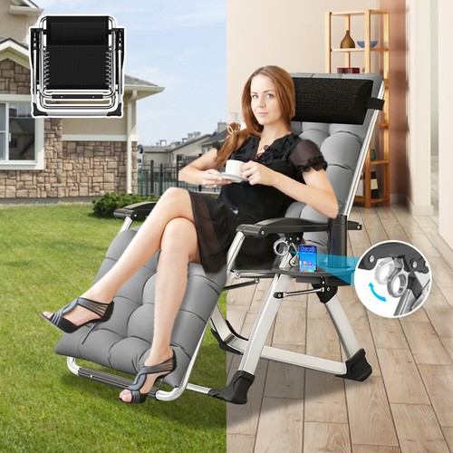 Oversized Zero Gravity Chair, Full Padded Patio Lounger with Pillow,Cushion,Mat - Picture 19 of 32