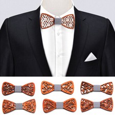 Wooden Bow Tie For Men Unisex Hollow Out Carved Retro Neck Ties Adjustable St