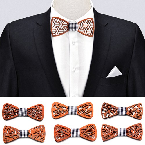 Wooden Bow Tie Men Unisex Hollow Out Carved Retro Neck Ties Adjustable Strap + - Picture 1 of 19