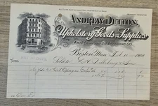 1900 Billhead Receipt Andrew Dutton Upholstry Goods & Supplies Boston, MA