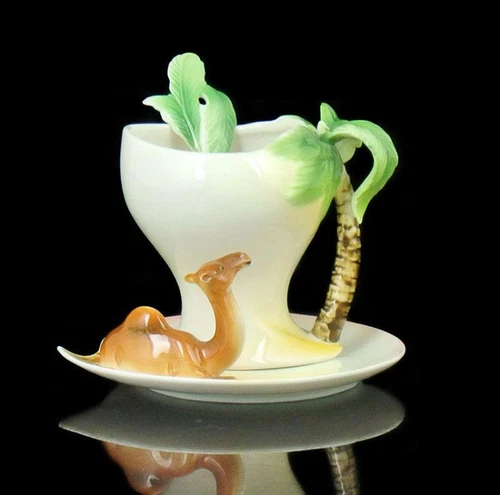 Porcellana 3 pezzi 7 oz cammello caffè espresso set tè latte tazza piattino cucchiaio uso quotidiano - Foto 1 di 3